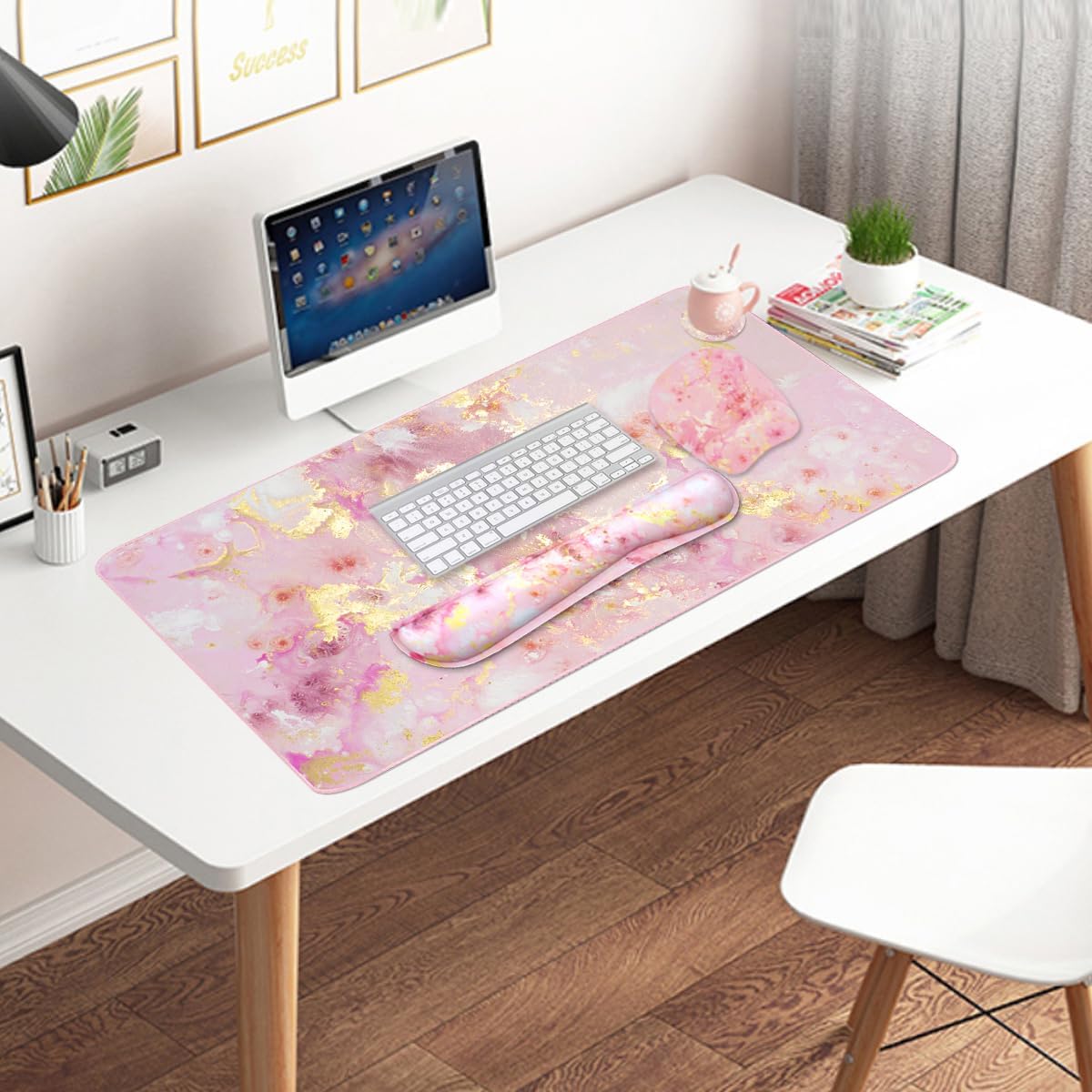 WB WEIRDBEAST Keyboard Wrist Rest Large Mouse Pad Wrist Support for Computer, 4 in 1 Memory Foam Keyboard Pad Desk Mat Ergonomic Hand Rest Wrist Cushion for Home Office Gaming-Pink