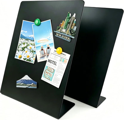 2 Pack Magnetic Bulletin Board with Stand, Magnetic Board, Magnet Board, Metal Tabletops Memo Photos/Souvenir Display Board Magnet Desk Display Stand for Home School Office Kitchen Decoration