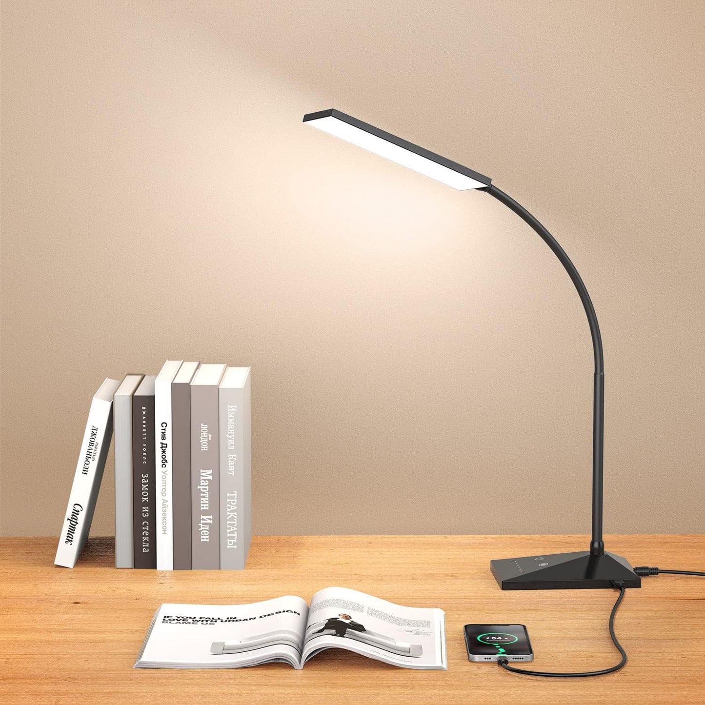 Vansuny Clip on Light LED Desk Lamp with Eye-Caring LED Light and Metal Clip, 6 Level Brightness 3 Color Modes, Power by USB Port 5W Adjustable Neck Reading Lamp for Home and Office (5W, Black)