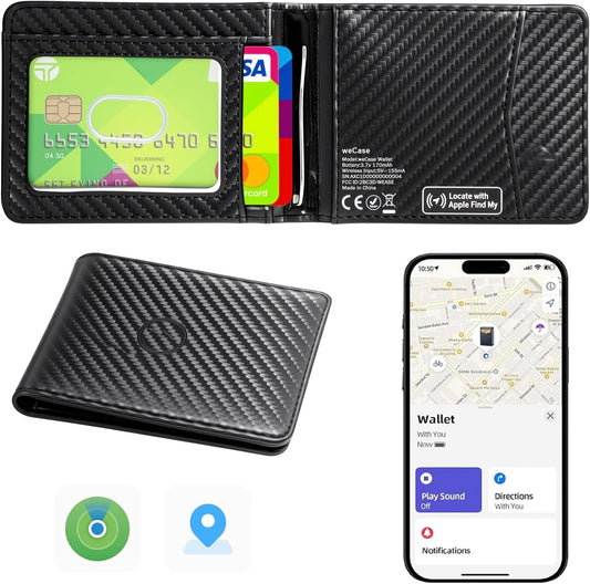 Smart Wallet for Men, Bulit-in Tracker Tag Works with Apple Find My(iOS Only), RFID Blocking, Rechargeable Wirelessly Wallet Tracker, Mens Wallets with GPS Tracker