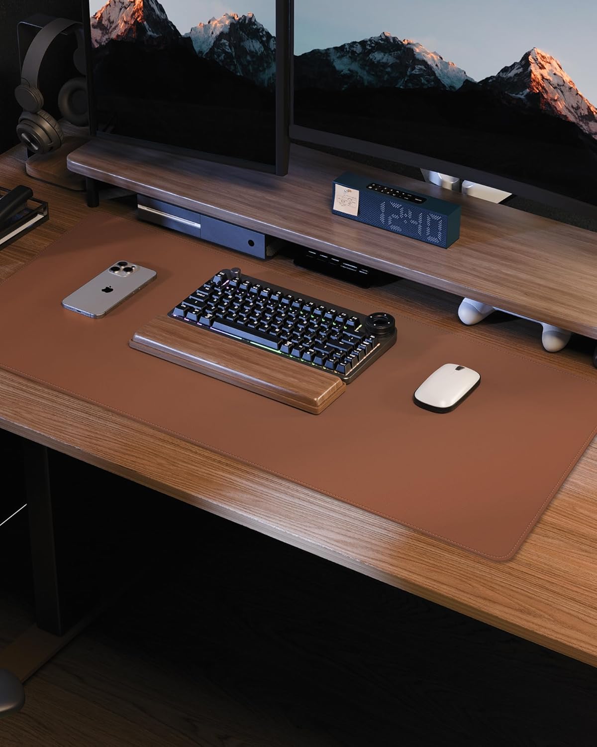 AFIING Desk Pad Protector 23.6" x 13.7" - Non-Slip Waterproof PU Leather Desk Mat for Mouse, Keyboard, Laptop, Office and Home Workspace (Beige)