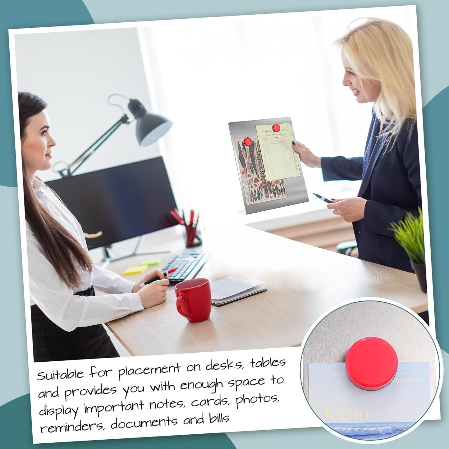 Fainne 2 Pcs Magnetic Bulletin Board with Easel Stand Mini Magnet Metal Tabletop Memo Display Board for Back to School Menu Table Office Supplies (Black,11 x 8.5 Inches)