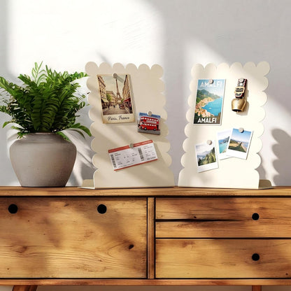 Gueevin 2 Pcs Magnet Board Standing Magnetic Metal Board for Desk and Wall Scalloped Magnetic Display Stand for Memos Photos and Documents Home Office School Desk Storage Decoration(White,Medium)