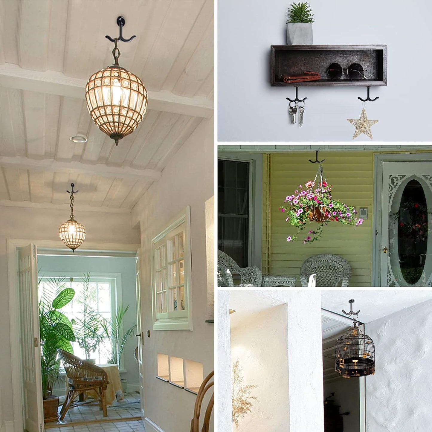 Zinc Alloy Double Prong Ceiling Hooks, 6 pcs Under The Table Coat Hook for Closet Top Bathroom Kitchen Cabinet Garage