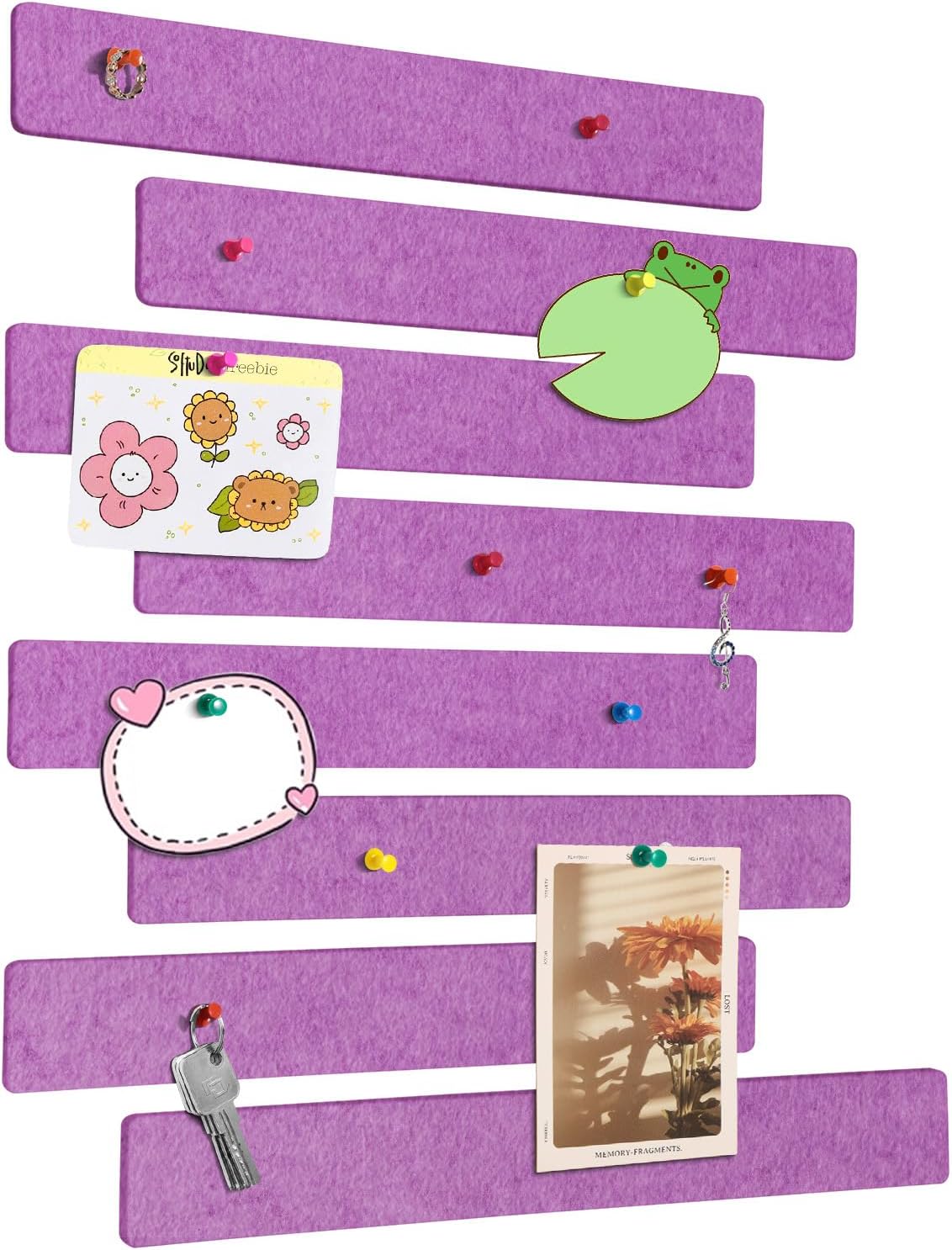 Cork Board for Walls - 8 Pack Felt Pin Board Bar Strips - Self-Adhesive Lightweight Bulletin Board - Cork Board for Office with 40 Push Pins No Damage for Wall
