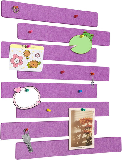 Cork Board for Walls - 8 Pack Felt Pin Board Bar Strips - Self-Adhesive Lightweight Bulletin Board - Cork Board for Office with 40 Push Pins No Damage for Wall