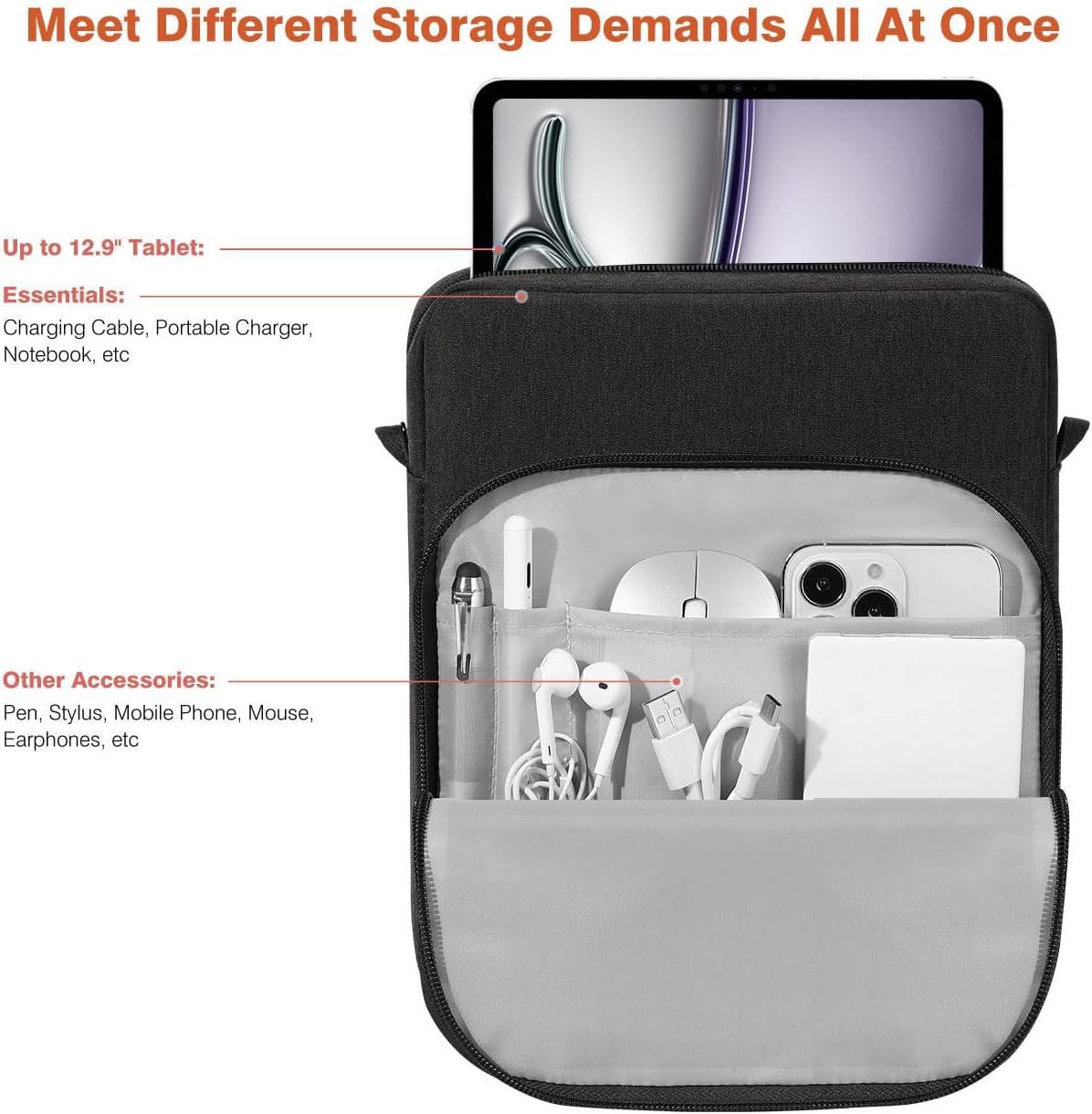 Dadanism 9-11 Inch Tablet Sleeve Bag Carrying Case with Shoulder Strap for iPad (A16) 11", iPad 10th Gen 10.9", iPad Air M4/Pro M5 11", iPad 9/8/7th 10.2", Galaxy Tab A11+ Plus 11", Cloudy Pink