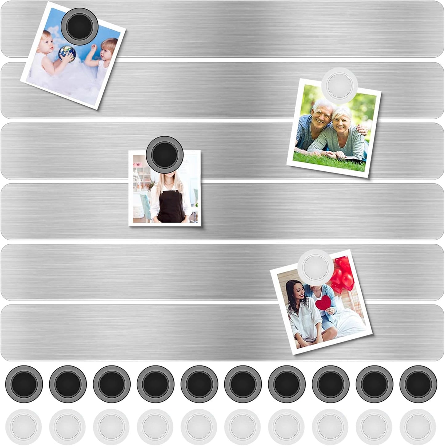 Stainless Iron Magnetic Display Board - Frameless Metal Magnet Boards with 20 Pcs Magnet Memo Strips for Office, Home, School