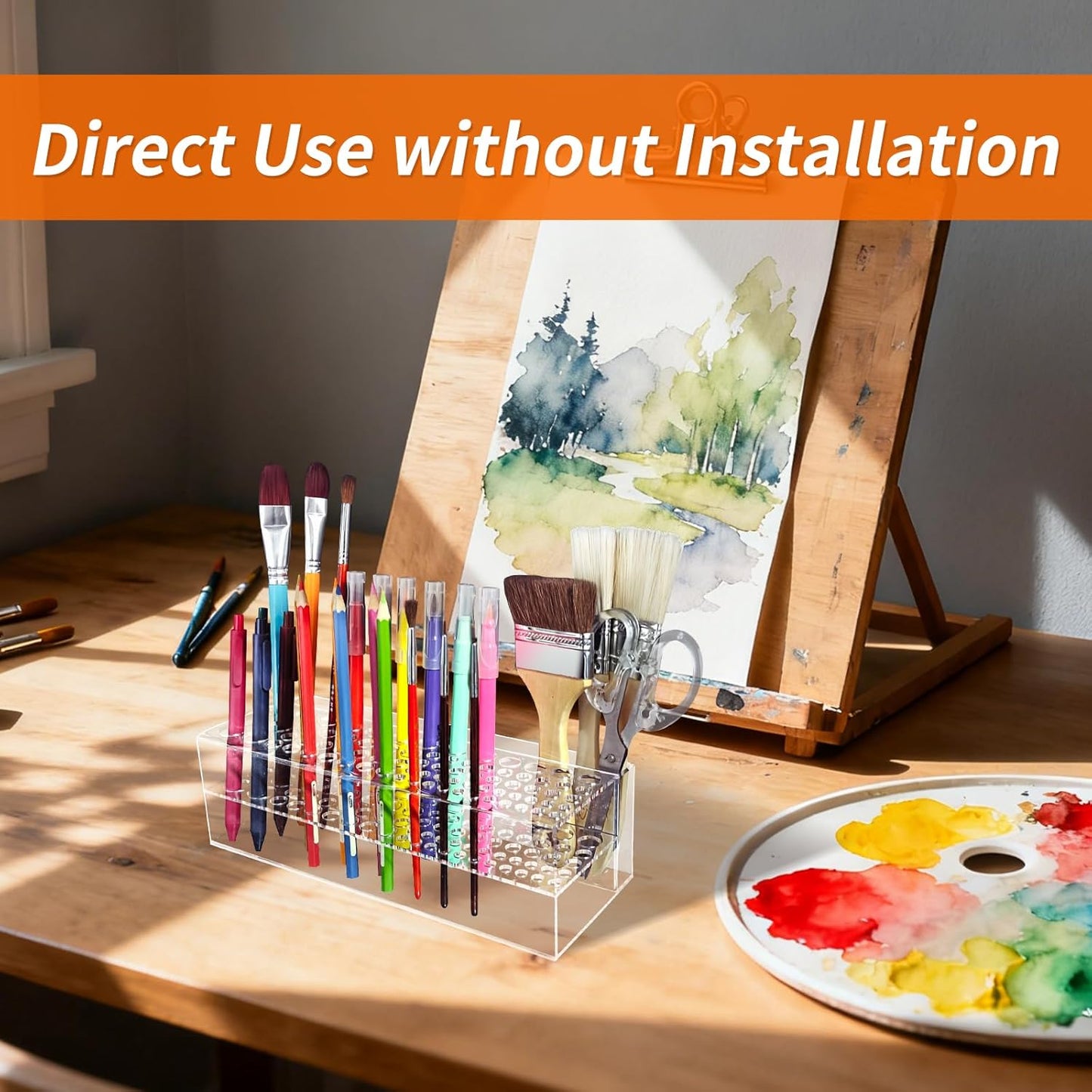 Acrylic Paint Brush Holder 77 Holes and Multi-functional Compartment Paintbrush Organizer Artist Brush Holder Paint Brush Stand Rack for Pens Pencils