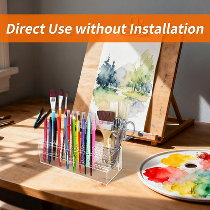 Acrylic Paint Brush Holder 77 Holes and Multi-functional Compartment Paintbrush Organizer Artist Brush Holder Paint Brush Stand Rack for Pens Pencils