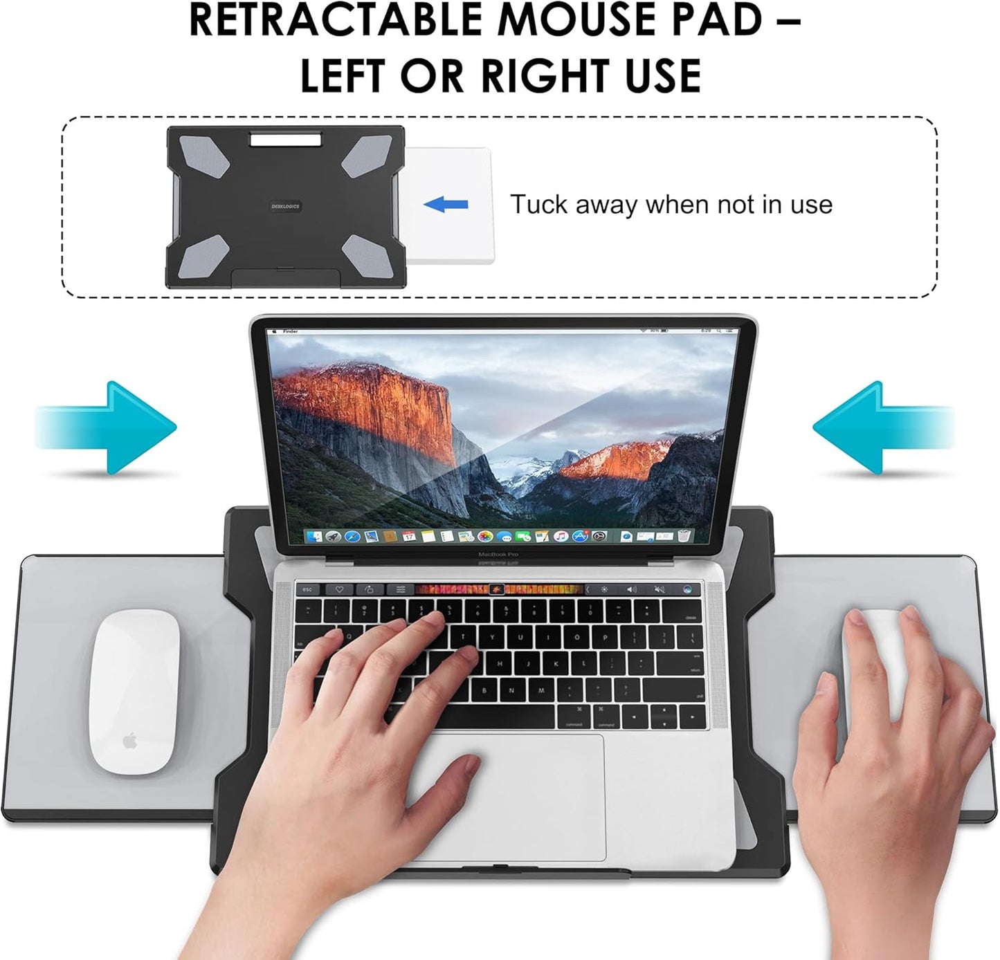 Laptop Lap Desk for Bed & Couch, Portable Laptop Lap Pad with Retractable Left/Right Mouse Pad, Stable & Comfortable Lap Tray for Sofa, Travel, Writing & Home Office