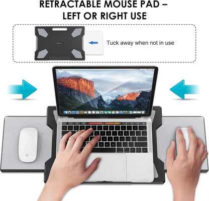 Laptop Lap Desk for Bed & Couch, Portable Laptop Lap Pad with Retractable Left/Right Mouse Pad, Stable & Comfortable Lap Tray for Sofa, Travel, Writing & Home Office