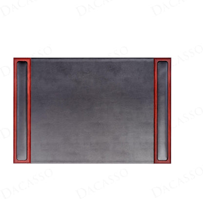 DACASSO Wood & Leather Desk Pad with Side Rails - Luxury Leather Desk Blotter for Writing - Padded Executive Desk Surface Protector - (Walnut & Black, 34” x 20”)