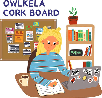 OWLKELA Cork Board 14.6"X 11", Notice Pin Board, Memo Board, Vision Board, Bulletin Board for Office, Classroom or Home, Mounting Hardware and Push Pins Included, Wooden Frame