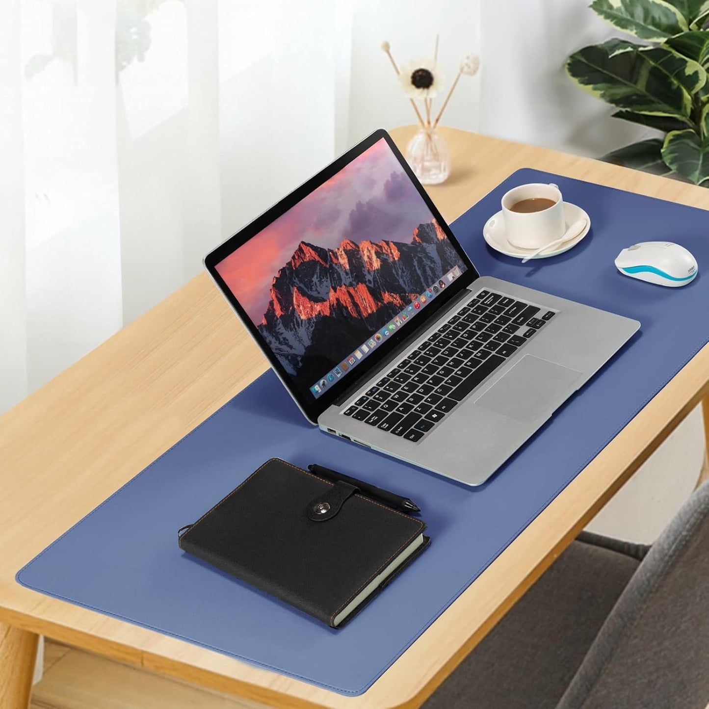 Leather Desk Pad,Wolaile 36x17 inch Large Mouse Pad,Waterproof Non-Slip Writing Desk Blotter,Computer Mat Desktop Protector for Office Home,Black