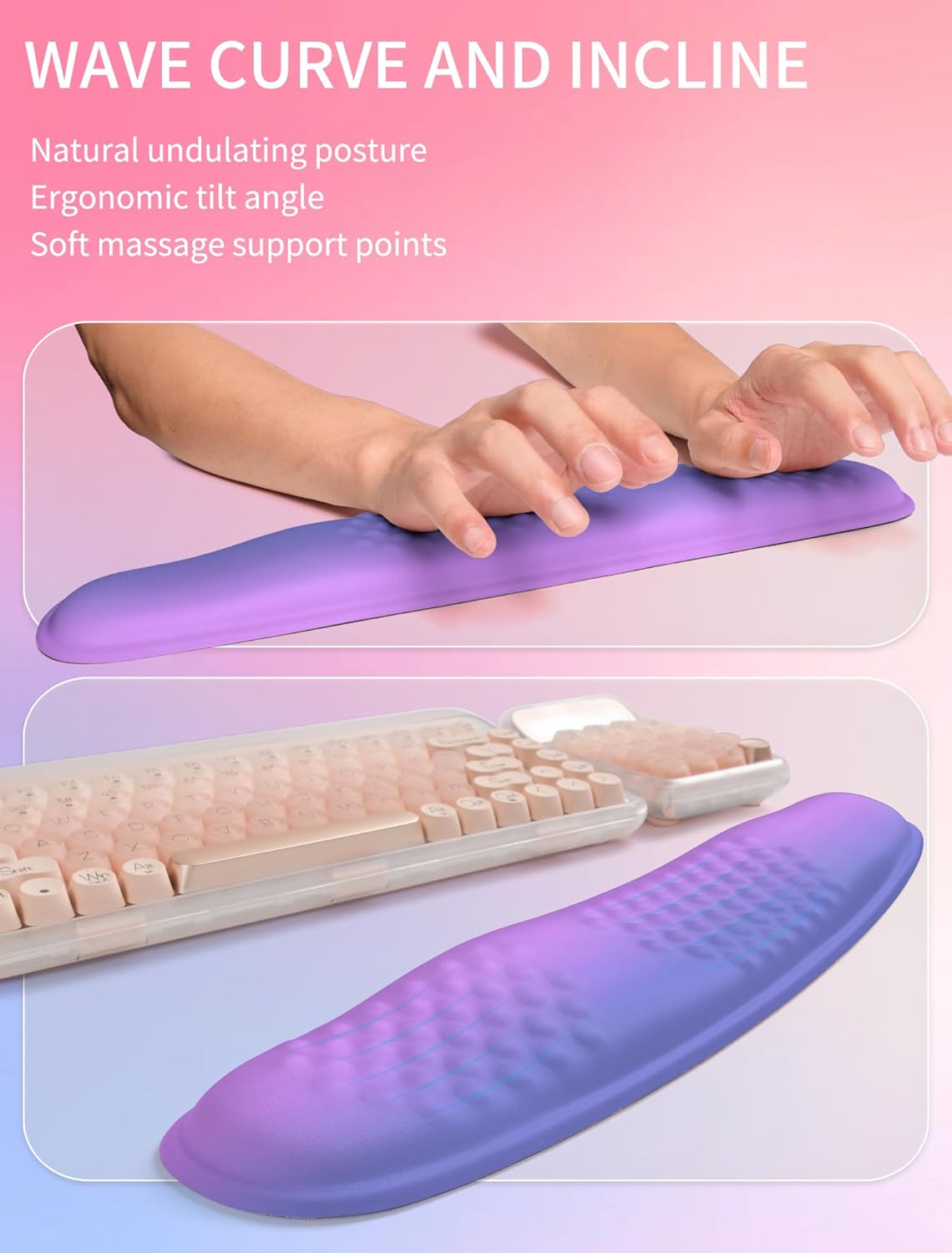 Hokafenle 2in1 Combination, Wave Keyboard Wrist Rest and Ergonomic Curvature Mouse Pad Wrist Support for Relieve Wrist Pain, Filled with Soft Cushion Memory Foam, Black