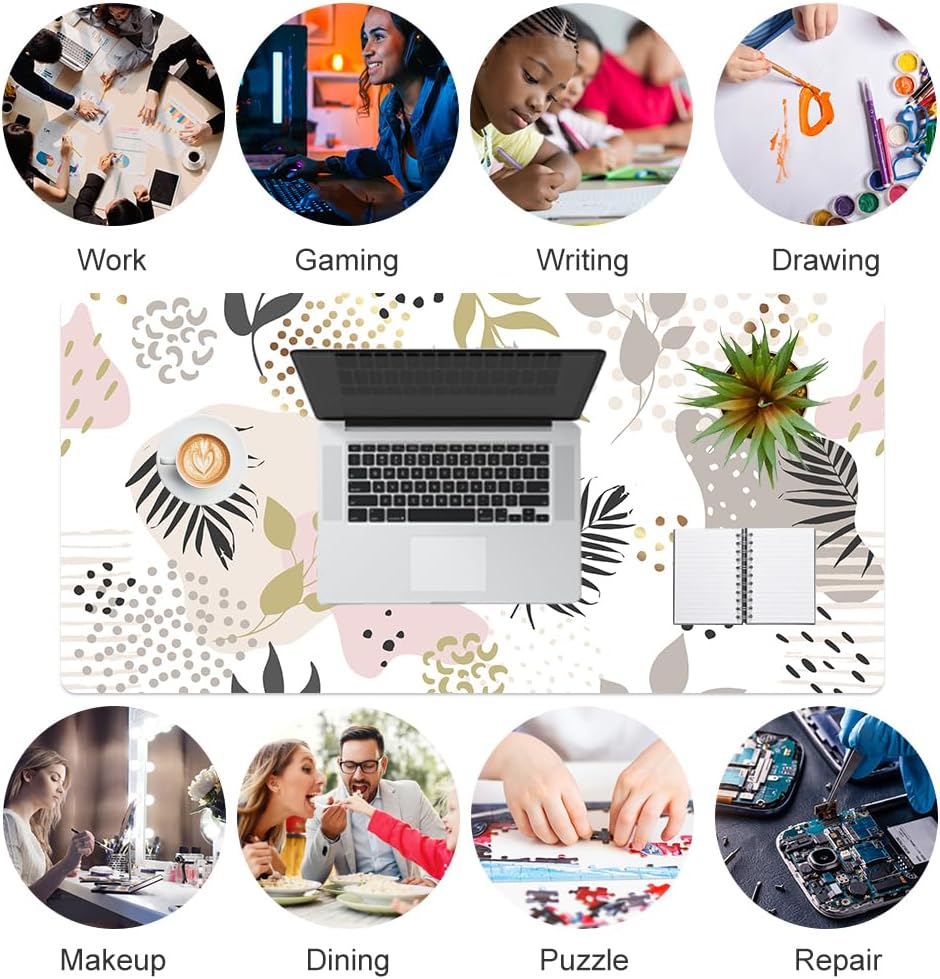 QIYI Large Mouse Pad, Cute Pink Desk Mat for Desktop, Women Girls PU Leather Desk Pad Waterproof Gaming Mousepad, Rose Gold Marble Computer Protector Writing Pad for School Office Home 31.5" x 15.7"