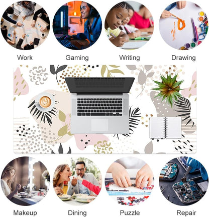 QIYI Large Mouse Pad, Cute Pink Desk Mat for Desktop, Women Girls PU Leather Desk Pad Waterproof Gaming Mousepad, Rose Gold Marble Computer Protector Writing Pad for School Office Home 31.5" x 15.7"