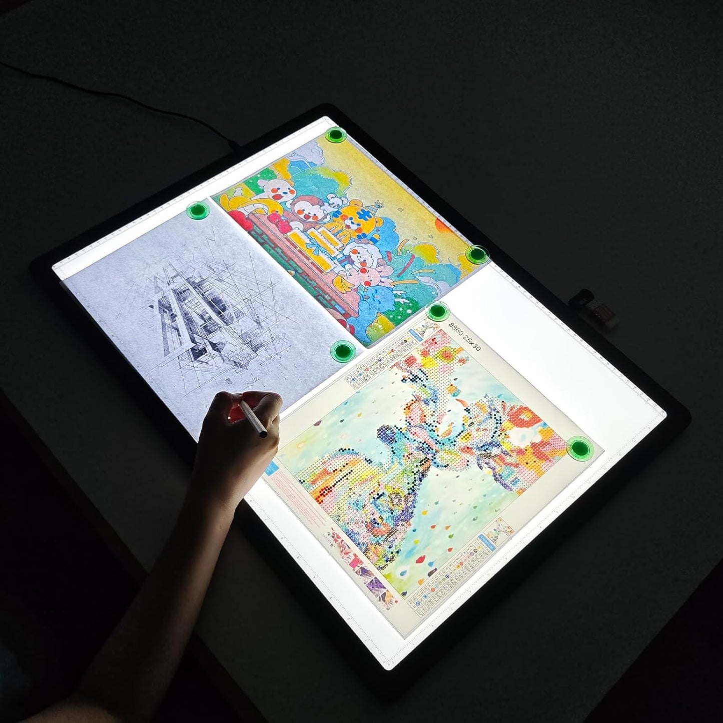 TOHETO A4 Light Board for Diamond Painting, Super Bright Magnetic Light Pad with Side Buttons, Lightbox for Tracing and Drawing, Corded Light Table for Sketching, Animation, Weeding Vinyl (Black)