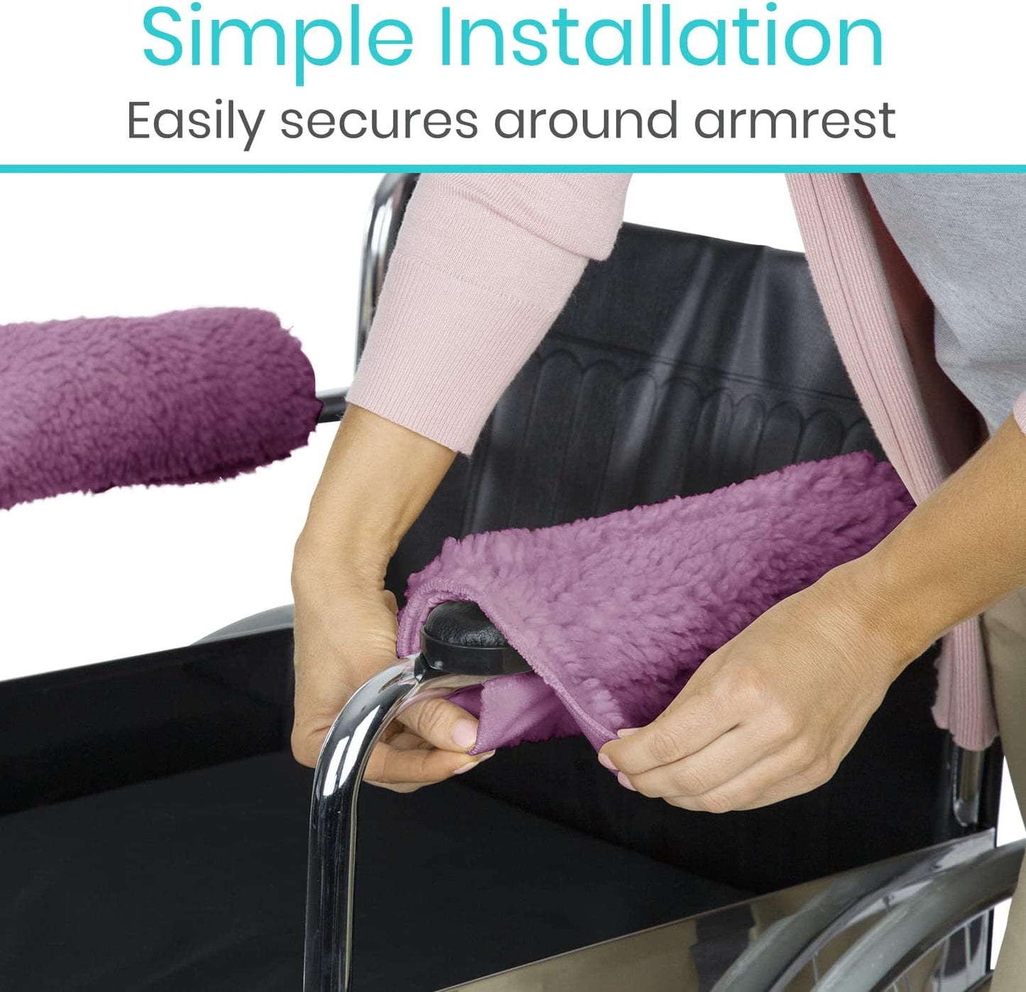 Vive Wheelchair Armrest Pads (2 PCS) - Memory Foam Sheepskin Cushion Accessories for Transport Electric Wheel Chair Arm Rests - for Adults, Seniors, Handicapped - Soft Support for Office Chair