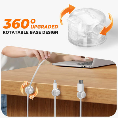 6 Pack Locking Spring Cable Clips, Rotatable Cord Organizer with Secure Lock Design, Adhesive Cord Holder for Desk Home Office Car Wall Charger Cable Management, Clear