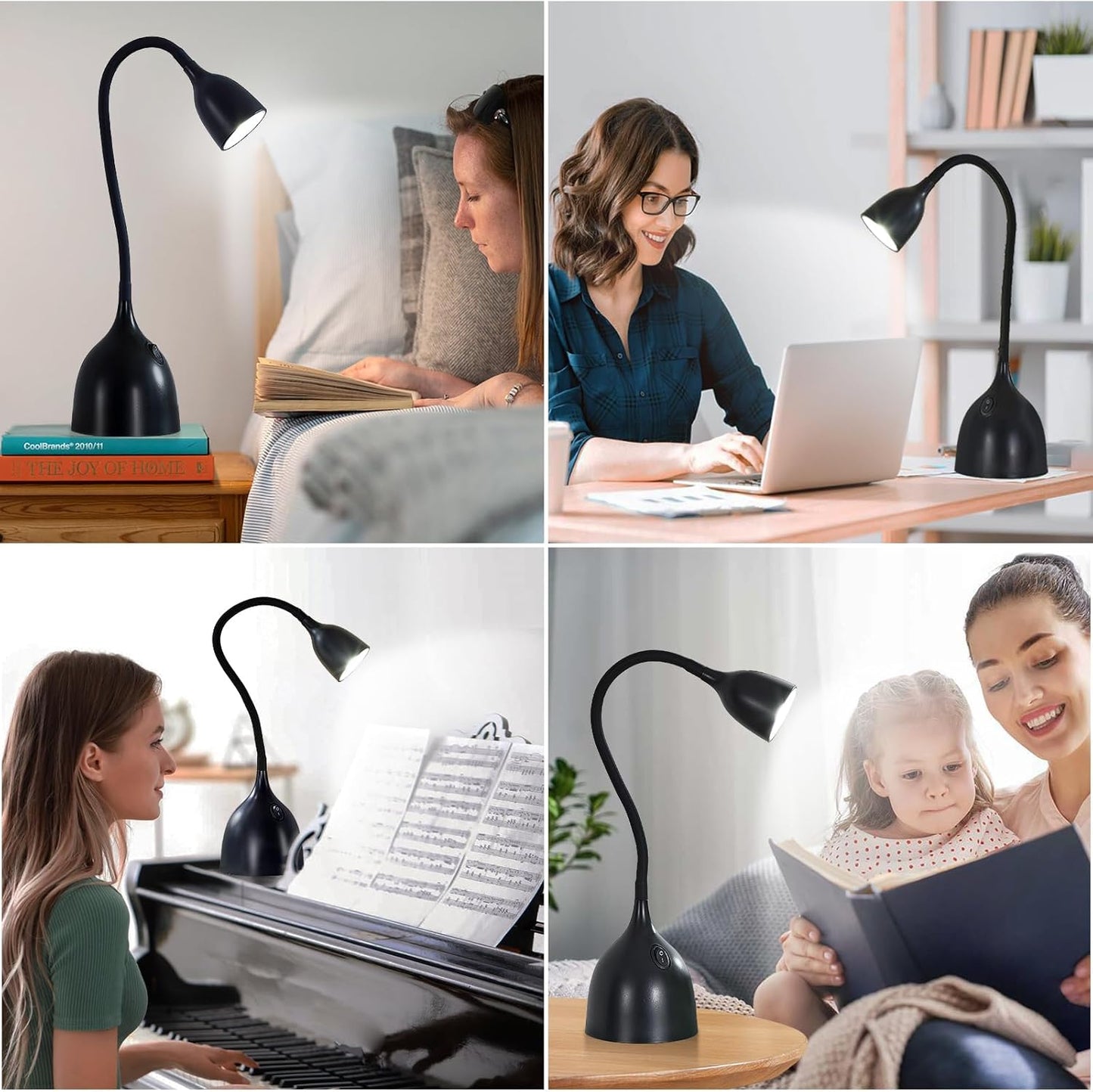 EJIAXIN Desk Lamp for Home Office - Clip on Reading Light and Bed Headboard Clamp Lamp, Bedside Gooseneck Table Lamp, Clip on Desk Lamps, Eye-Caring Desk Lamp for College Dorm Room Study Lamp, White