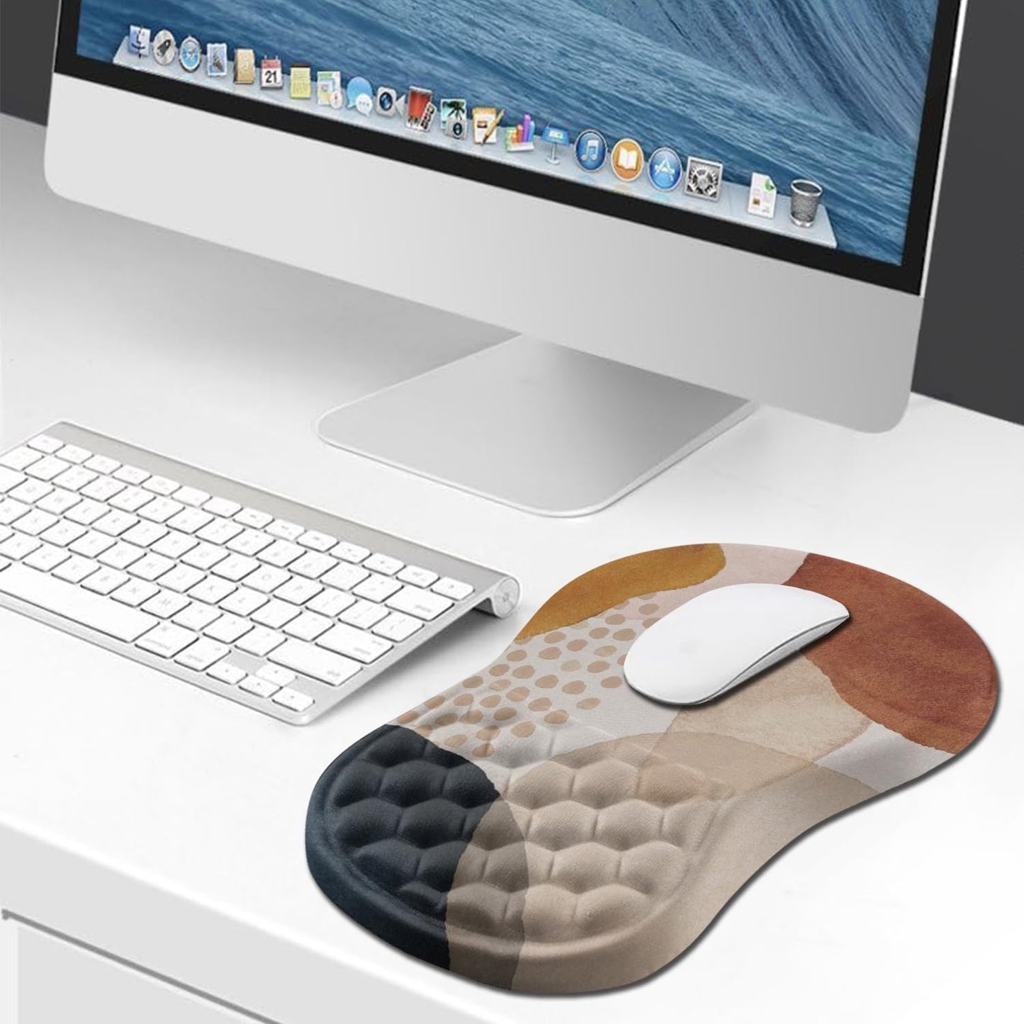 Hokafenle Ergonomic Mouse Pad Wrist Support, Wrist Rest Mousepad for Carpal Tunnel Pain Relief with Integrated Memory Foam Slope Massage Bulge (11.8x7.9 inch,Topographic Contour)