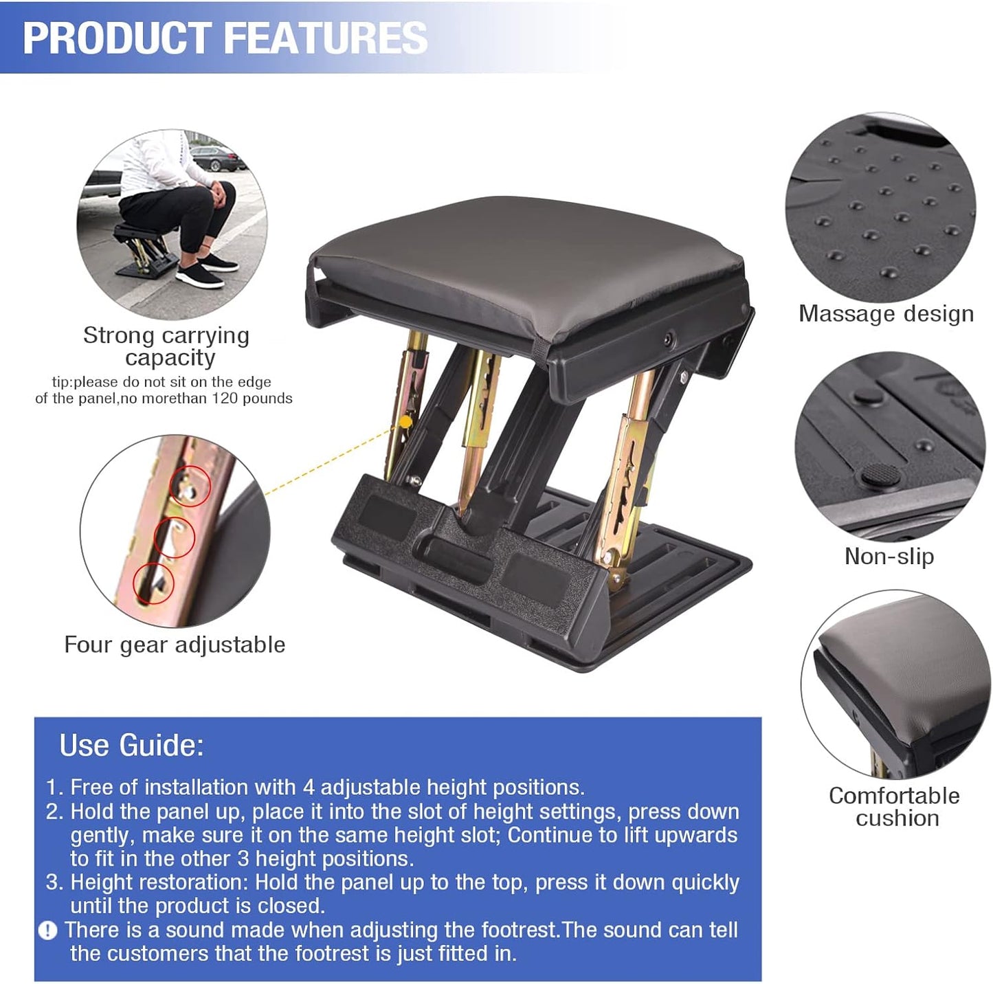 Foot Rest for Under Desk at Work 4-Level Height Adjustable, Ergonomic Foldable Footrest for Office, Gaming,Computer, Soft & Removable Pad Desk Foot Stool Suitable for All Seasons