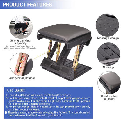 Foot Rest for Under Desk at Work 4-Level Height Adjustable, Ergonomic Foldable Footrest for Office, Gaming,Computer, Soft & Removable Pad Desk Foot Stool Suitable for All Seasons