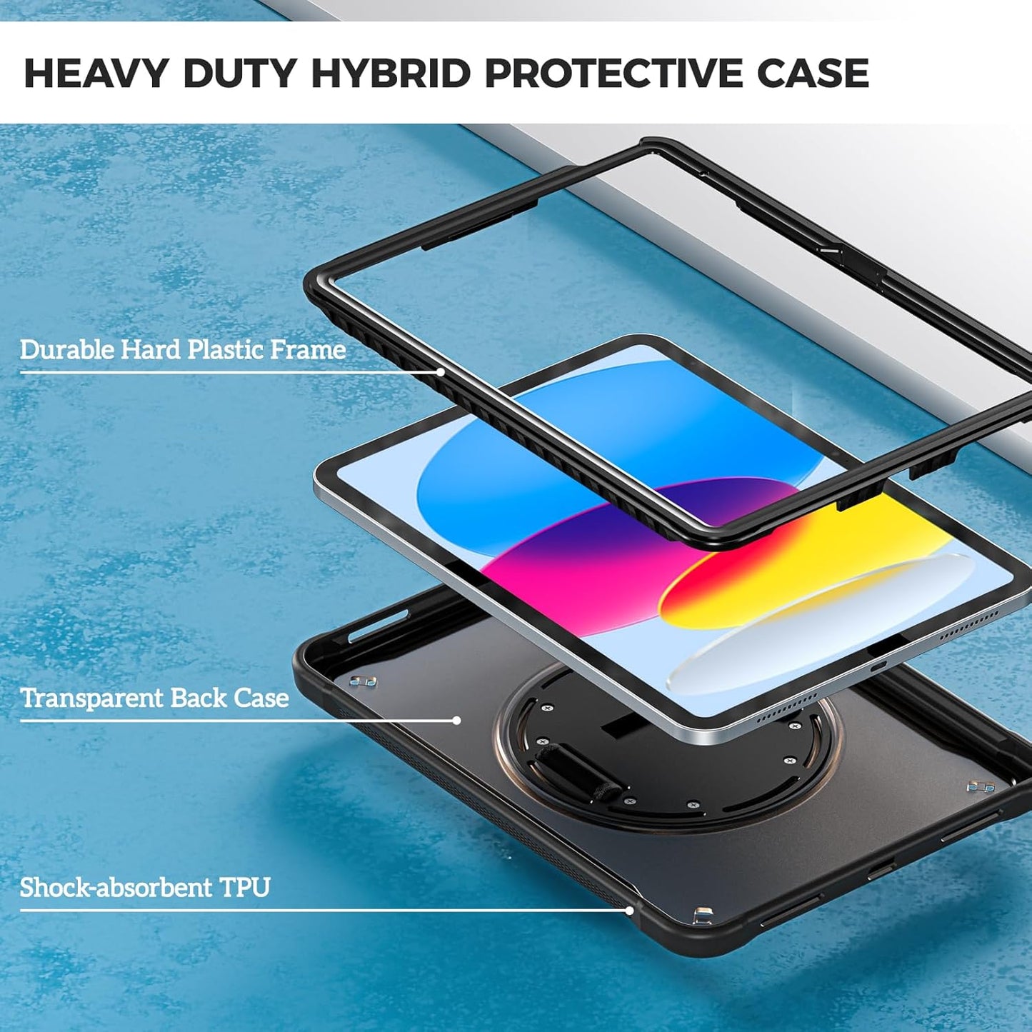ProCase for iPad 11th Generation A16 2025/iPad 10th Generation Case 10.9 Inch 2022, Heavy Duty Shockproof Rugged Cover with Hand Strap 360 Degree Rotatable Kickstand Protective for iPad 11/10 -Black