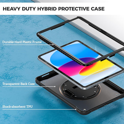 ProCase for iPad 11th Generation A16 2025/iPad 10th Generation Case 10.9 Inch 2022, Heavy Duty Shockproof Rugged Cover with Hand Strap 360 Degree Rotatable Kickstand Protective for iPad 11/10 -Black