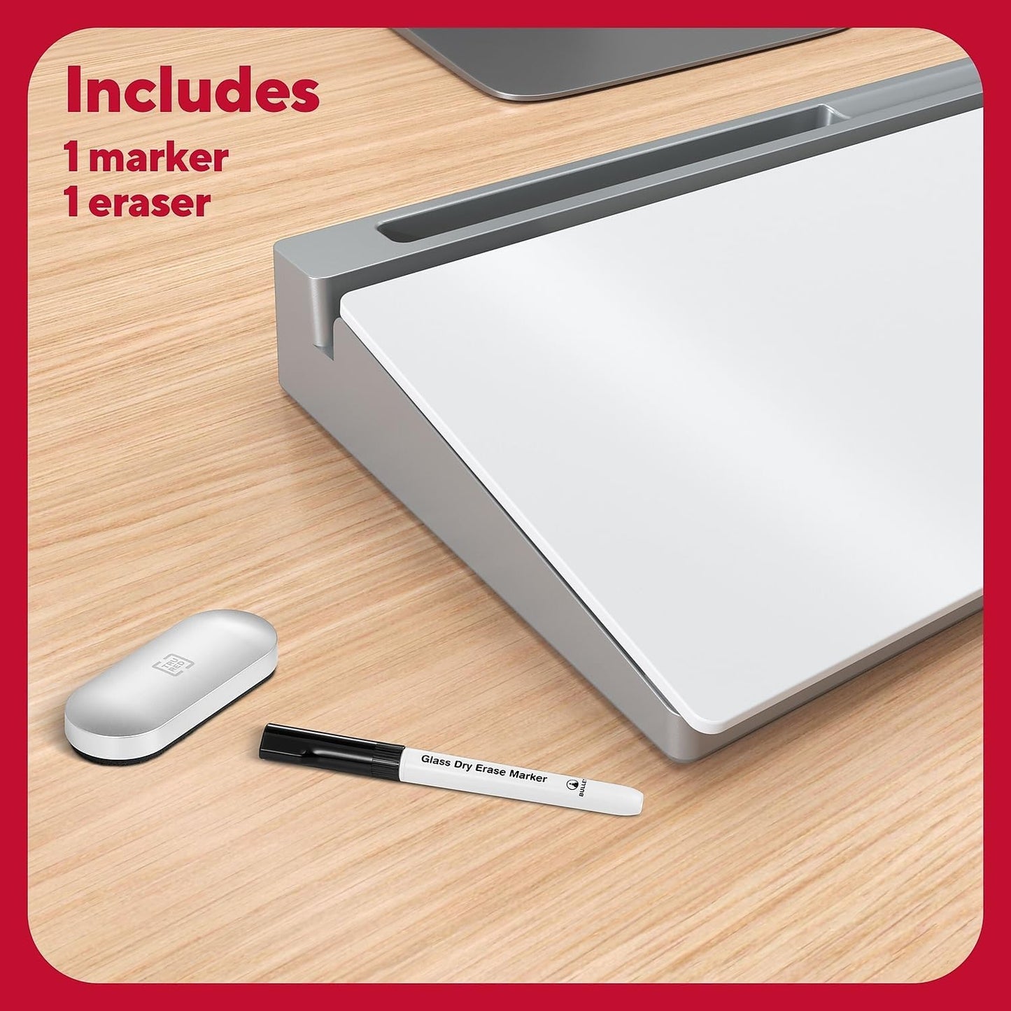 TRU RED™ Glass Desktop Dry-Erase Whiteboard