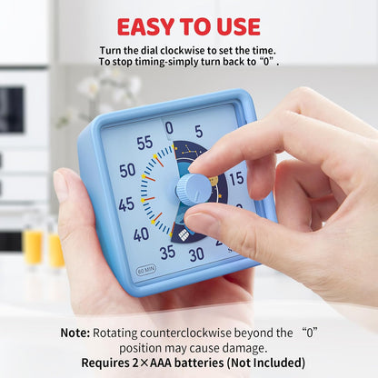 Secura 60-Minute Visual Timer for Kids, Time Clocks, Countdown Timer for Office Kitchen, Classroom Timer for Kids, Silent Time Management Tool (Navy Blue & Navy Blue)