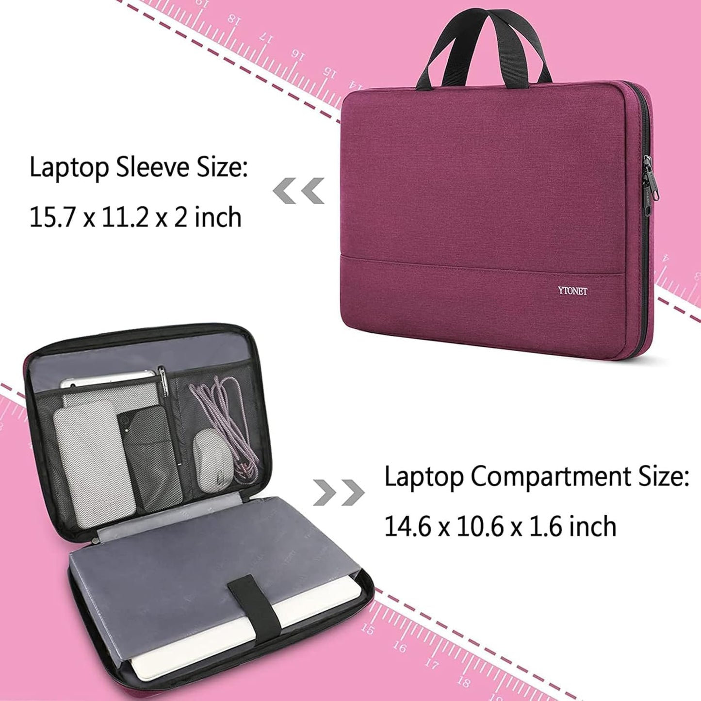 Ytonet Laptop Case, 15.6 inch TSA Laptop Sleeve Computer Bag Water Resistant Computer Case Carrying Cover Compatible for Lenovo, HP, Dell, Asus Notebook, Gifts for Men Women, Grey