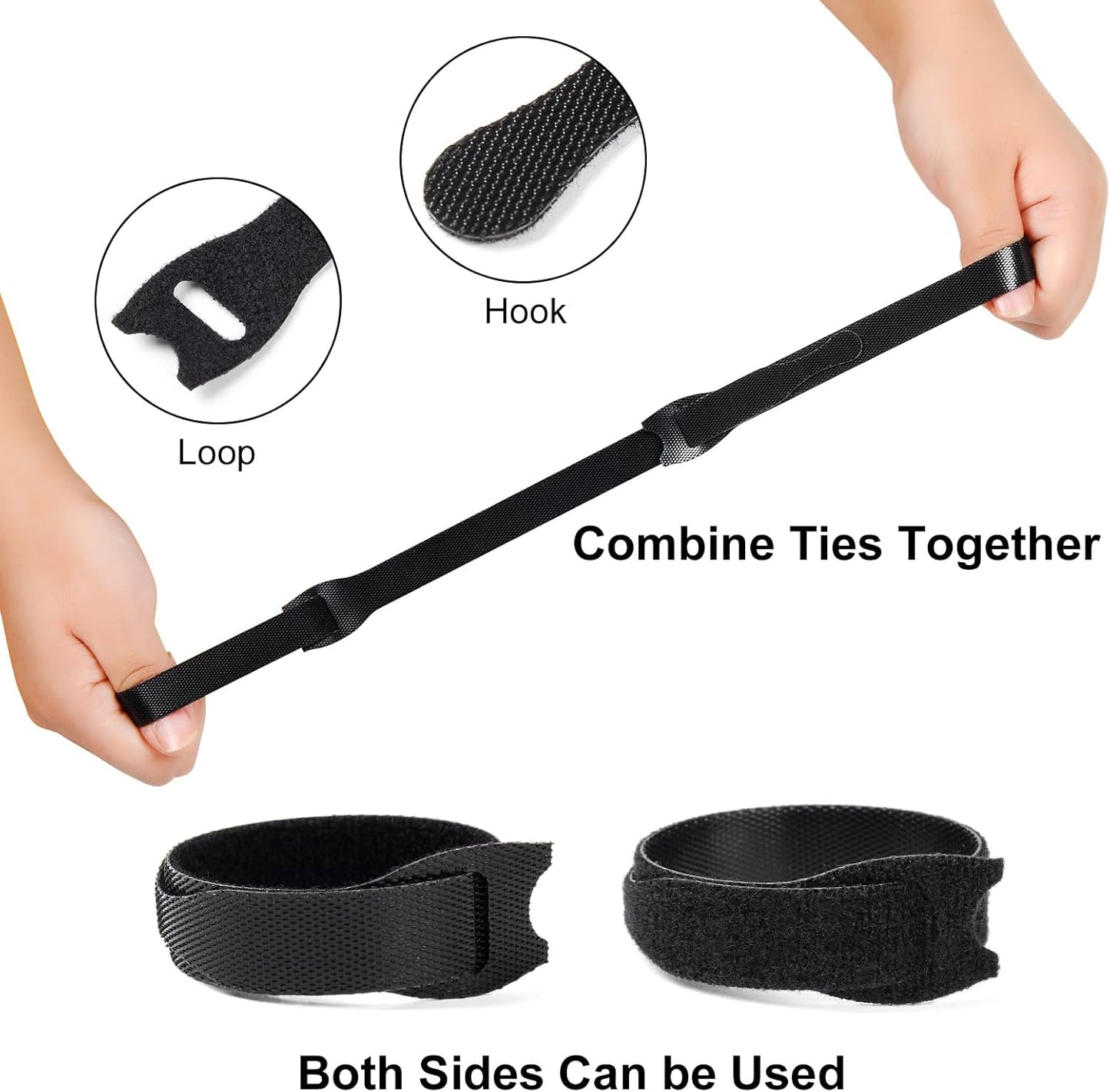 OneLeaf 80PCS Reusable Cable Ties, Black Adjustable 6-Inch Cord Organizer Ties, Multi-purpose Hook Loop Cable Management Wire Ties for Organizing Home, Office, Data Centers