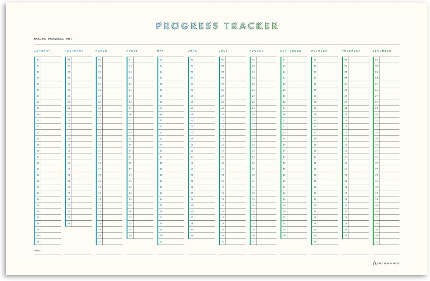 Habit Tracker Progress Poster by Free Period Press - 11”x17” - Yearly Atomic Habits Tracker for Goals and Projects
