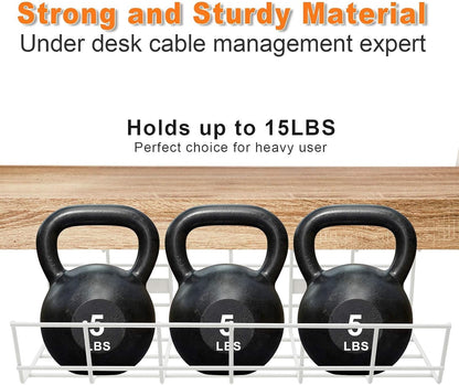 Under Desk Cable Management- 2 Pack Cord Organizer. Metal Wire Cable Management Tray for Office, Studio and Home. Super Sturdy Under Table Cable Management - Black Cable Organizer