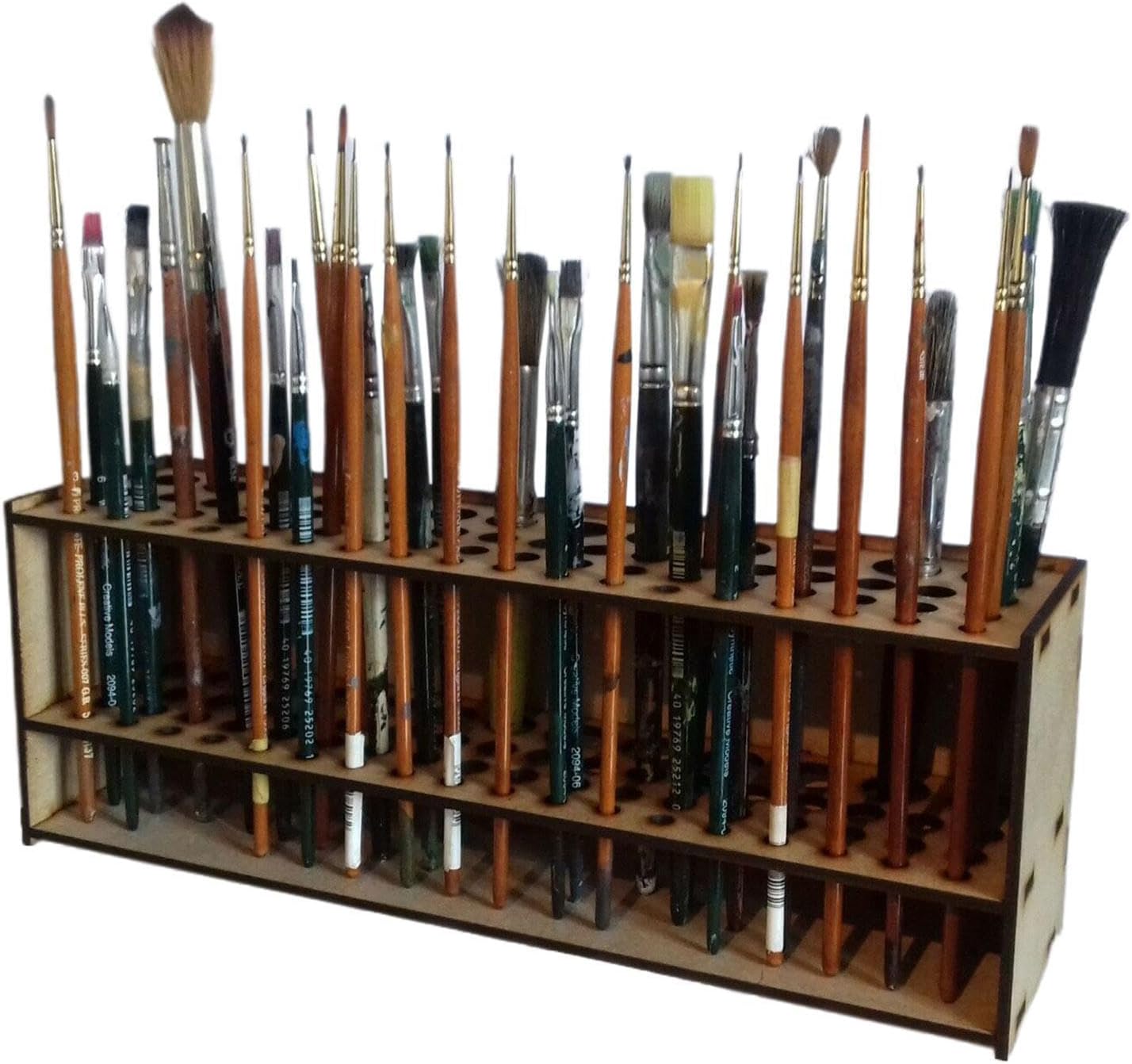 Shakven 67 Holes Wooden Paint Brush Holder Stand | Artist Paint Brush Holder for Dryer, Desk Stand Organizer
