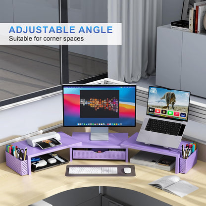 gianotter Dual Monitor Stand Riser, Desk Organizer With Drawer and 2 Pen Holders,Computer Monitor Stand, Desk Shelf for Top of Desk, Wood
