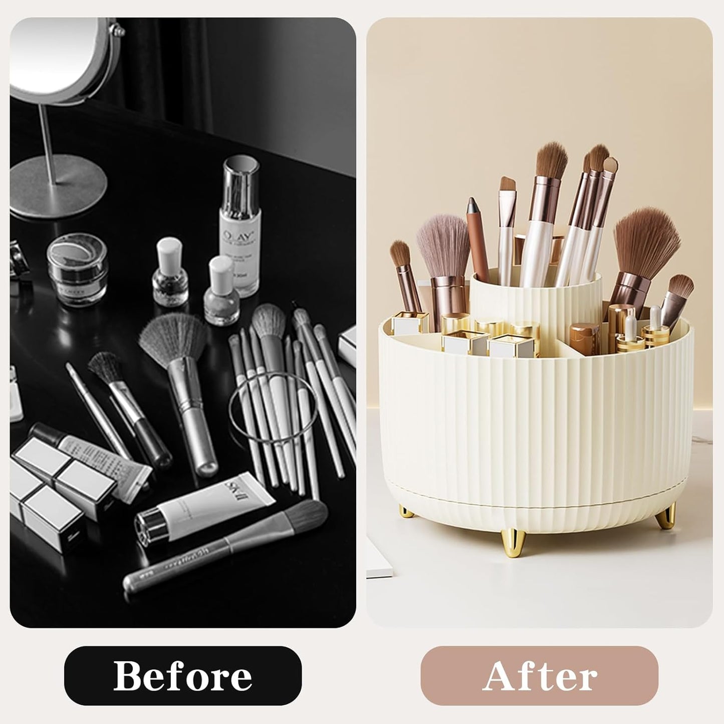 fanado 360° Rotate Makeup Brush Holder Organizer, Makeup Organizers Countertop, Makeup organization and Skincare Storage for Vanity, Desktop, Bathroom (White)