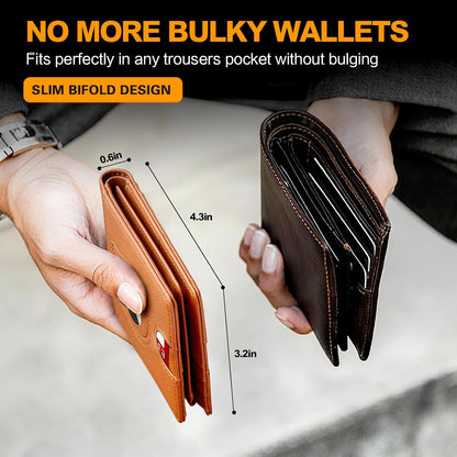 Wallet for Men Slim RFID Blocking Bifold Carbon Fiber,Minimalist Small Compact Front Pocket Credit Card Holder,Thin Mens Leather Wallets Smart Security With 2 ID Windows 1 Cash,Birthday Gifts for Men