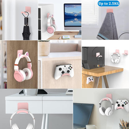 SOKUSIN Headphone Stand Headset Holder - Adhesive Gaming Earphones Hanger, Universal Desk Wall Mount Hook for All Headphone/Controller, Compatible with Beats, AirPods Max,Sony, JBL (White)