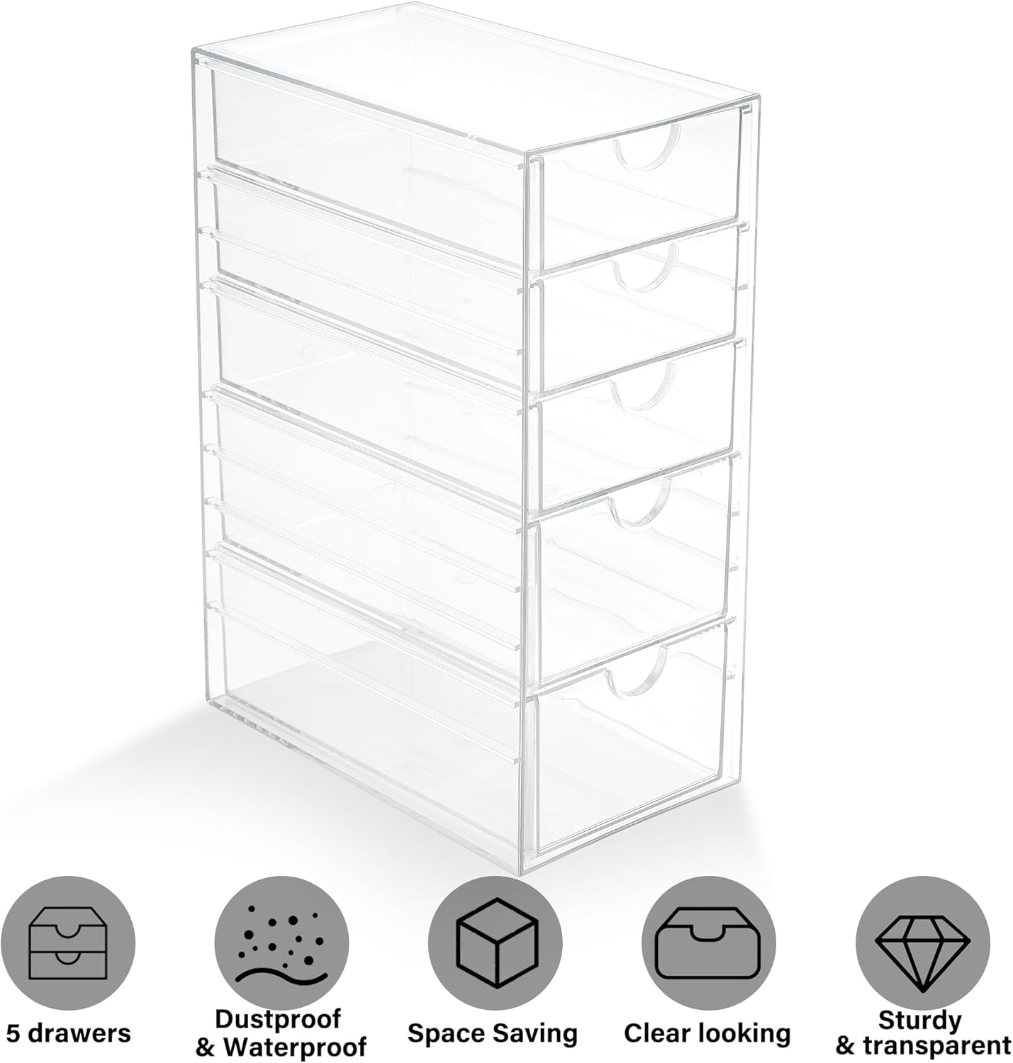 Prsildan Acrylic Drawer Makeup Organizer with 6 Drawers (Not for Baby Bottle), Set of 2 Office Desk Organizers Accessories, Clear Stackable Storage Drawers for Vanity, Craft (Largest Drawer 4" Tall)