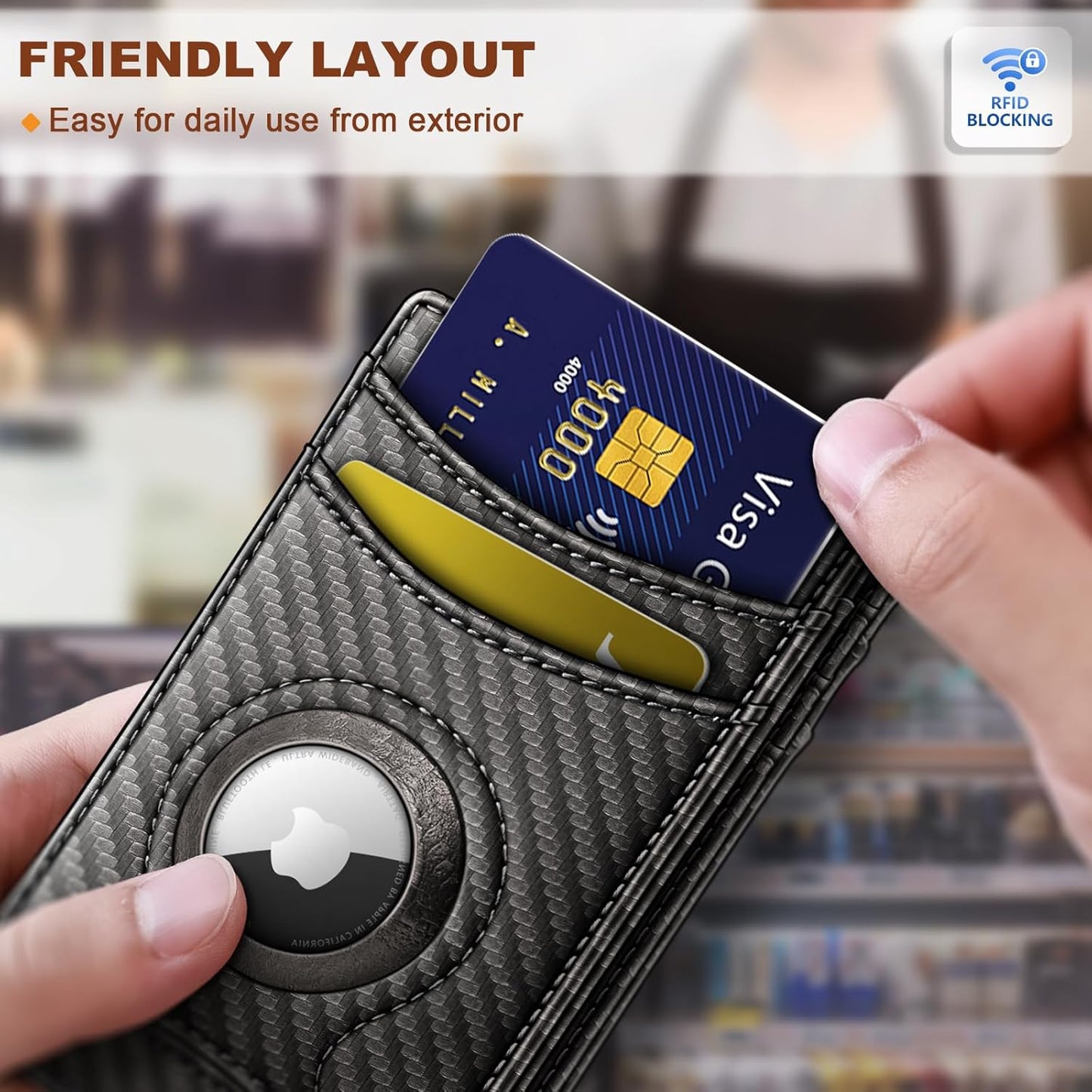 BULLIANT Men Airtag Wallet,Slim Wallet Money Clip Card Holder Magnetic Closure 12 Cards in Front Pocket RFID Blocking
