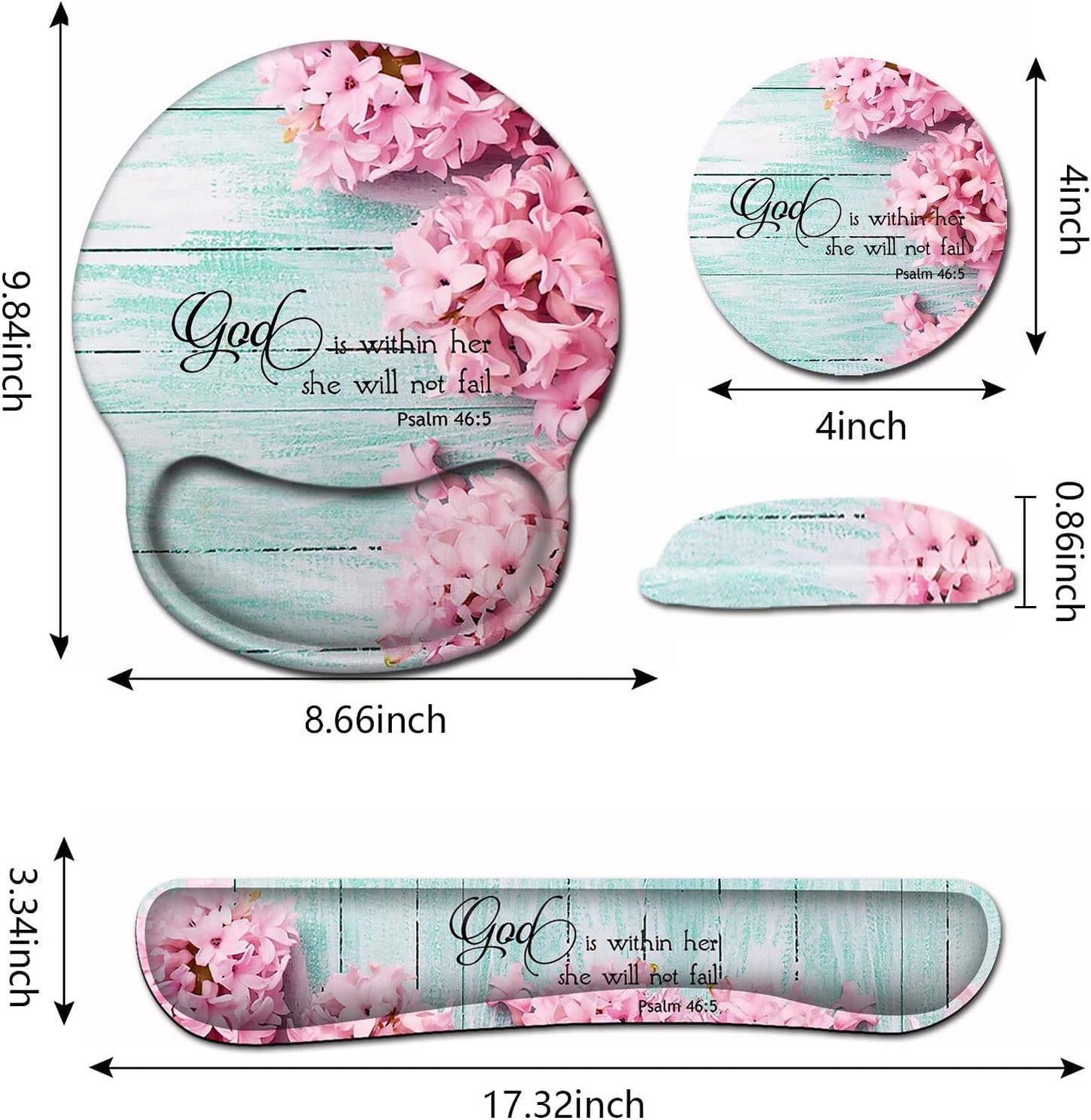 Mouse Pad with Wrist Support, Ergonomic Gel Mouse Pad Beautiful Flowers,Pink Hyacinths on Wood Panel，Non-Slip Durable, Memory Foam Keyboard Wrist Rest, Suitable for Office Typing Games
