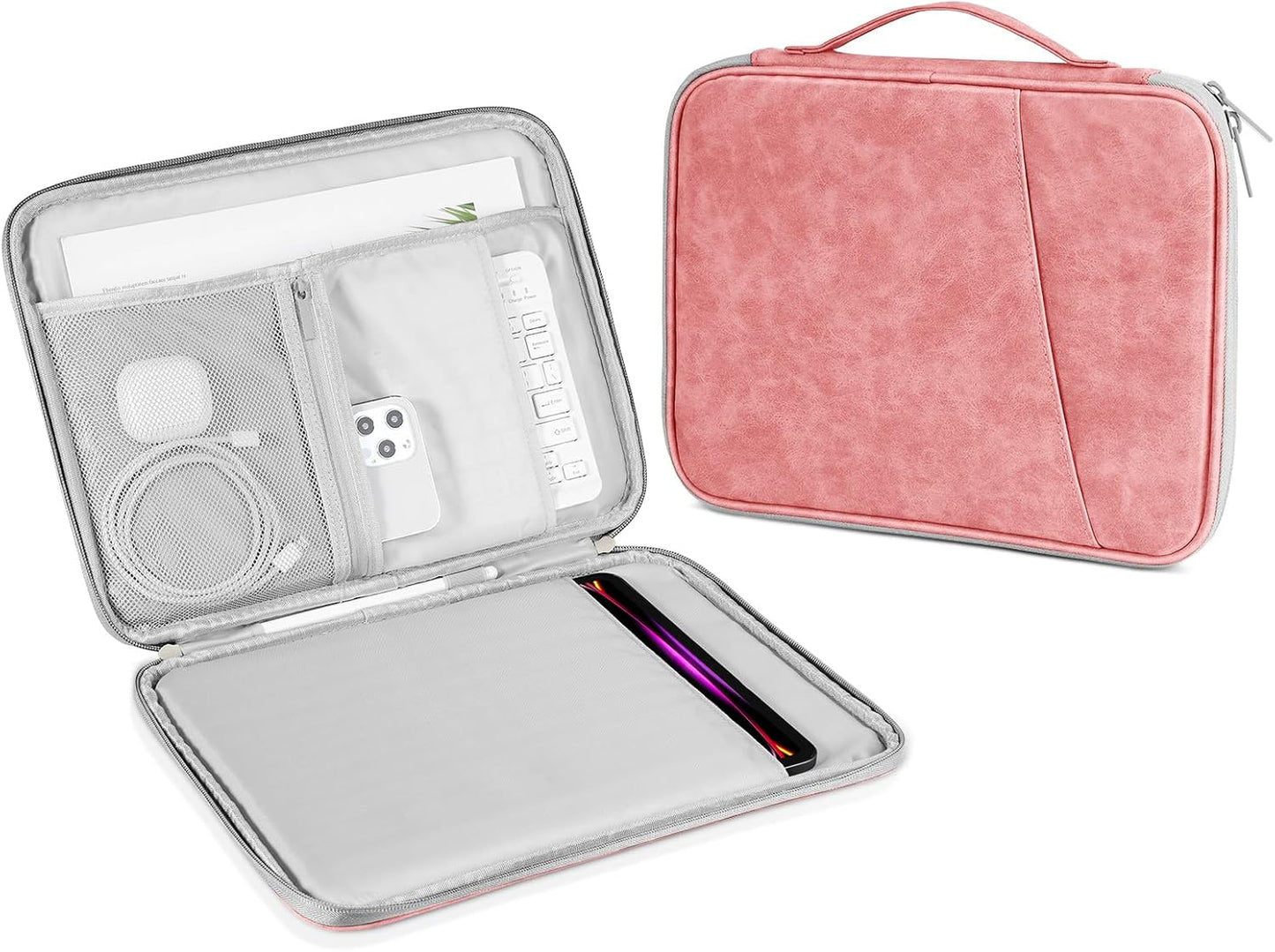 DTTO 9-11 Inch Tablet Sleeve Bag for iPad A16, iPad Air 11-inch M3 M2 / Air 5/4th Gen 10.9", iPad Pro 11 M4, iPad 10/9/8/7th Gen, Galaxy Tab A9+, Waterproof Travel Bag, Pink