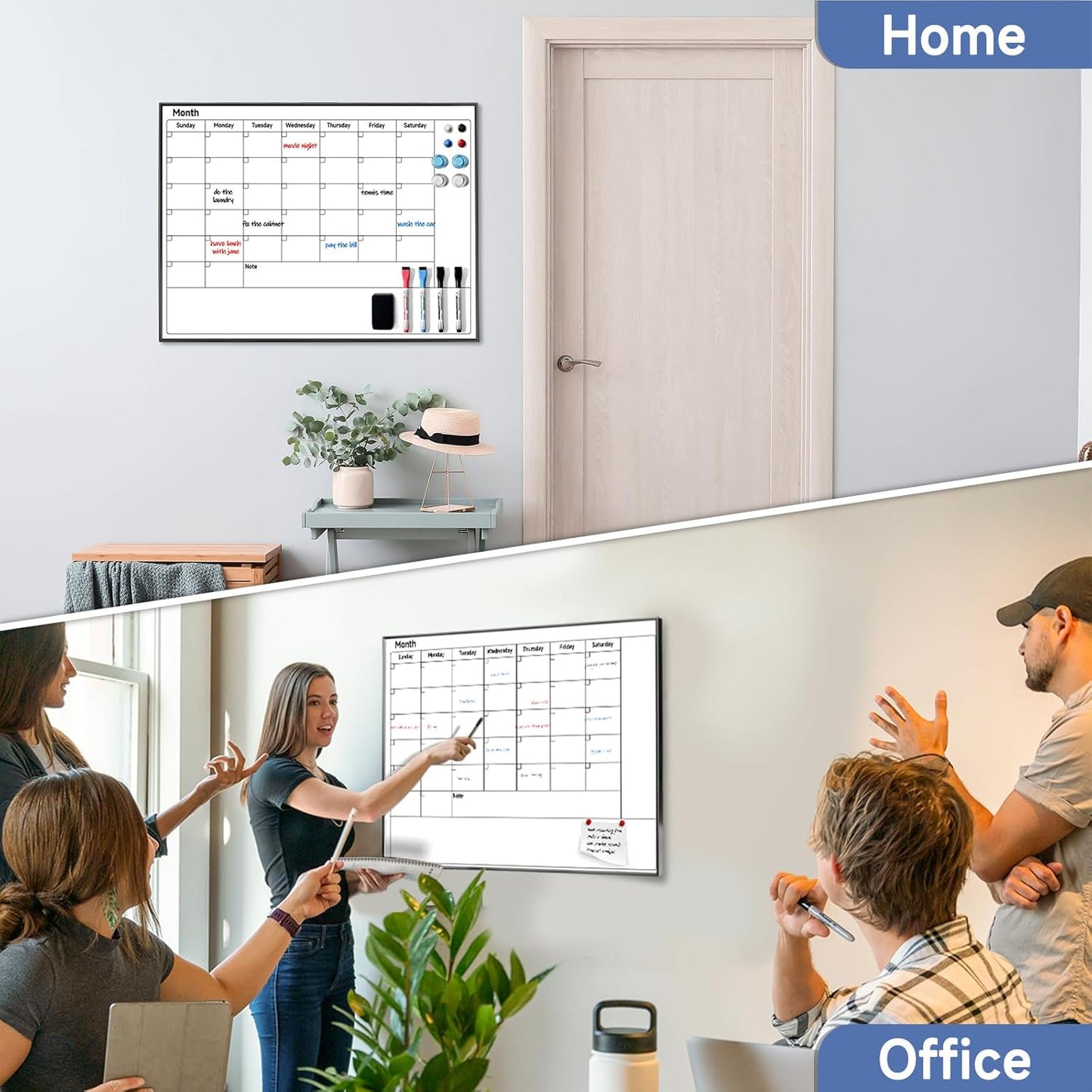 Weekly Planner Dry Erase Calendar for Wall Hanging, 16"x12" Aluminum Frame Whiteboard Calendar with Handle, Portable White Board as Office to Do List, Meal Planner for Home Kitchen