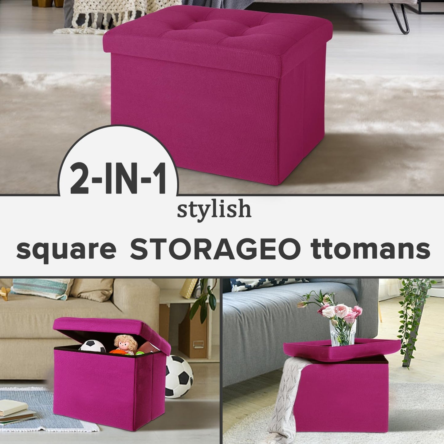LINMAGCO Ottoman Storage Ottoman with Storage Small Foot Rest Stool Under Desk Stool Short Folding Footrest Linen Cloth Dark Gray 16X12X12IN