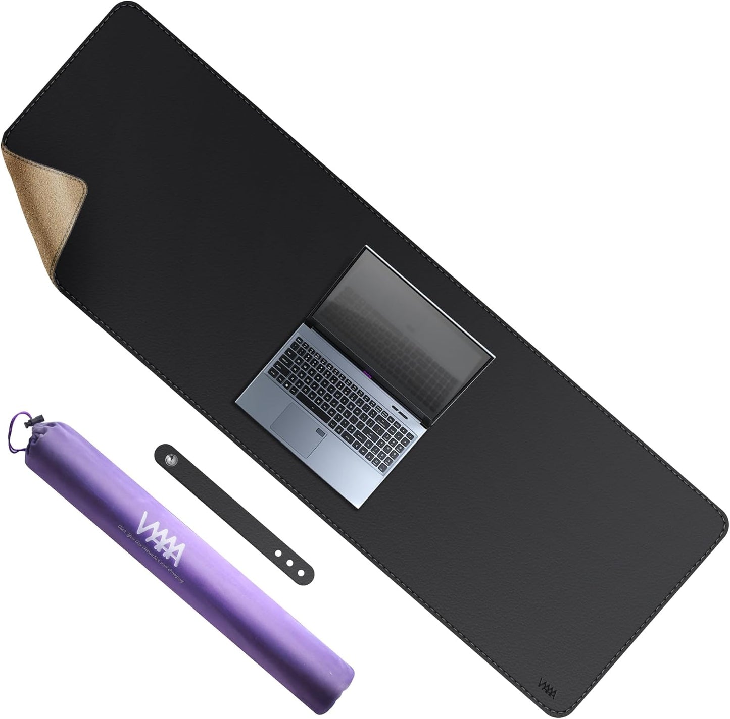 Vyaaa PU Leather & Cork Desk Mat, 39.4"x15.7" Dual Sided Computer Desk mat, Waterproof Large Mouse Pad, Non-Slip Office Desk pad, Office Desk Protector for Work/Gaming/Home (Black)