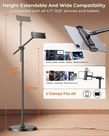 DIMONCOAT Phone Stand for Desk, Angle Height Adjustable Phone Holder for Desk, Aluminum Alloy Universal iPhone Holder, Retractable Cell Phone Stand Recording Office for iPhone 17 16 15 Pro Max S26